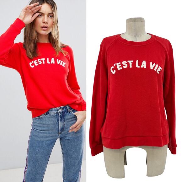 WHISTLES‎ Cest La Vie Sweatshirt Top Red Size Medium - Picture 1 of 11